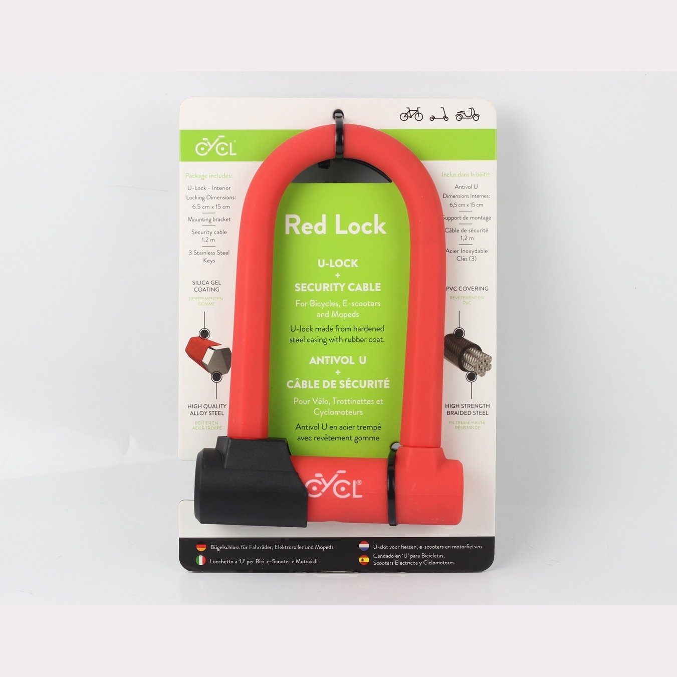 CYCL Red Lock - Beugelslot met veiligheidskabel
