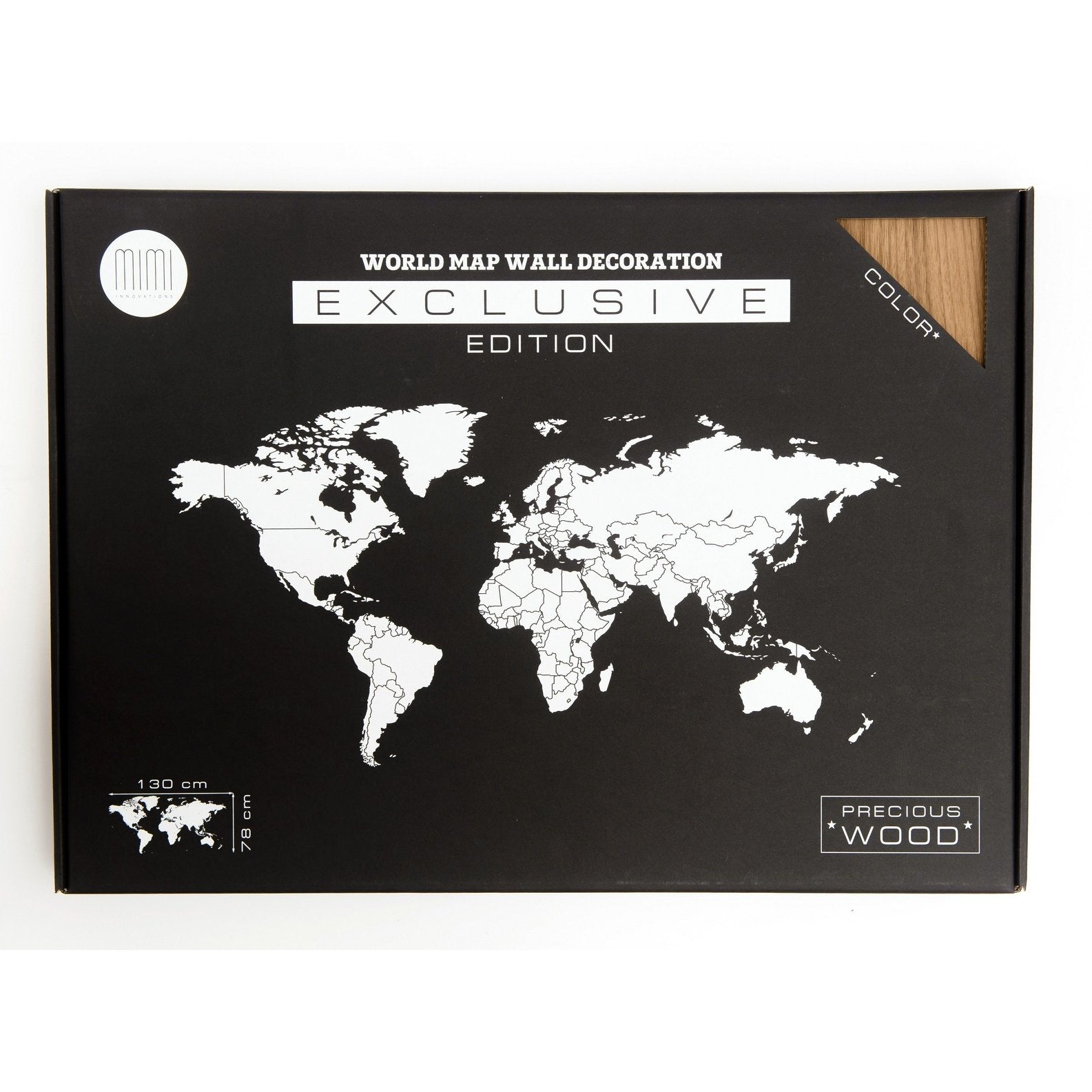 MiMi Innovations Exclusieve Houten Wereldkaart Muurdecoratie 130x78 cm/51.2x30.8 inch - Walnoot