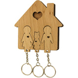 MiMi Innovations Schlüsselhalter mit Schlüsselring aus Holz – Familie mit Tochter