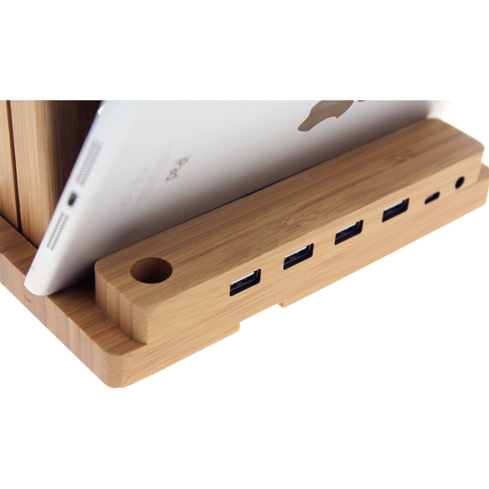 United Entertainment USB Laadstation/Houder voor Telefoon, iPad en Horloge - Bamboe