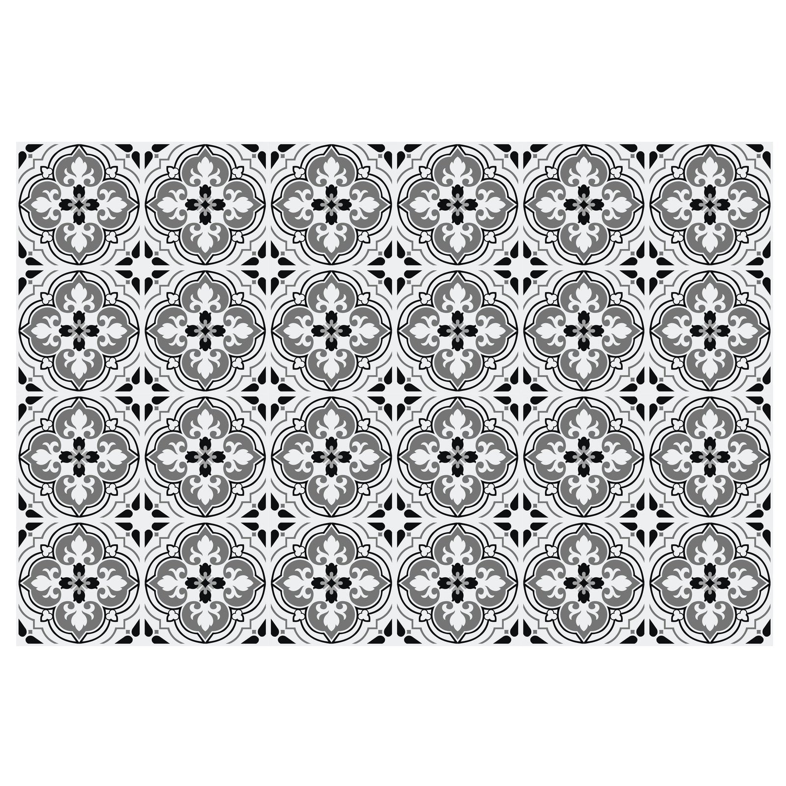 Walplus Antiek Bloemen Patroon Tegelsticker Zwart/Grijs/Wit 15x15 cm - 24 stuks