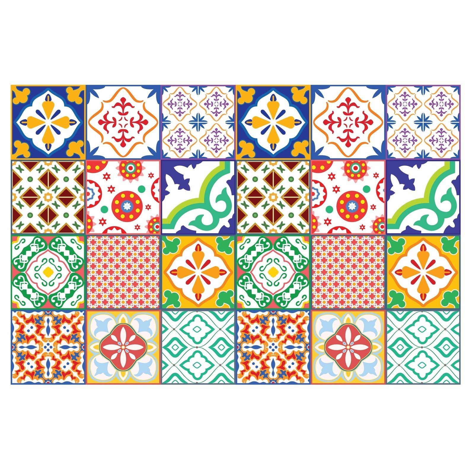 Walplus Klassiek Mediterraanse Kleurrijke Tegelsticker 1 Multikleur 15x15 cm - 24 stuks