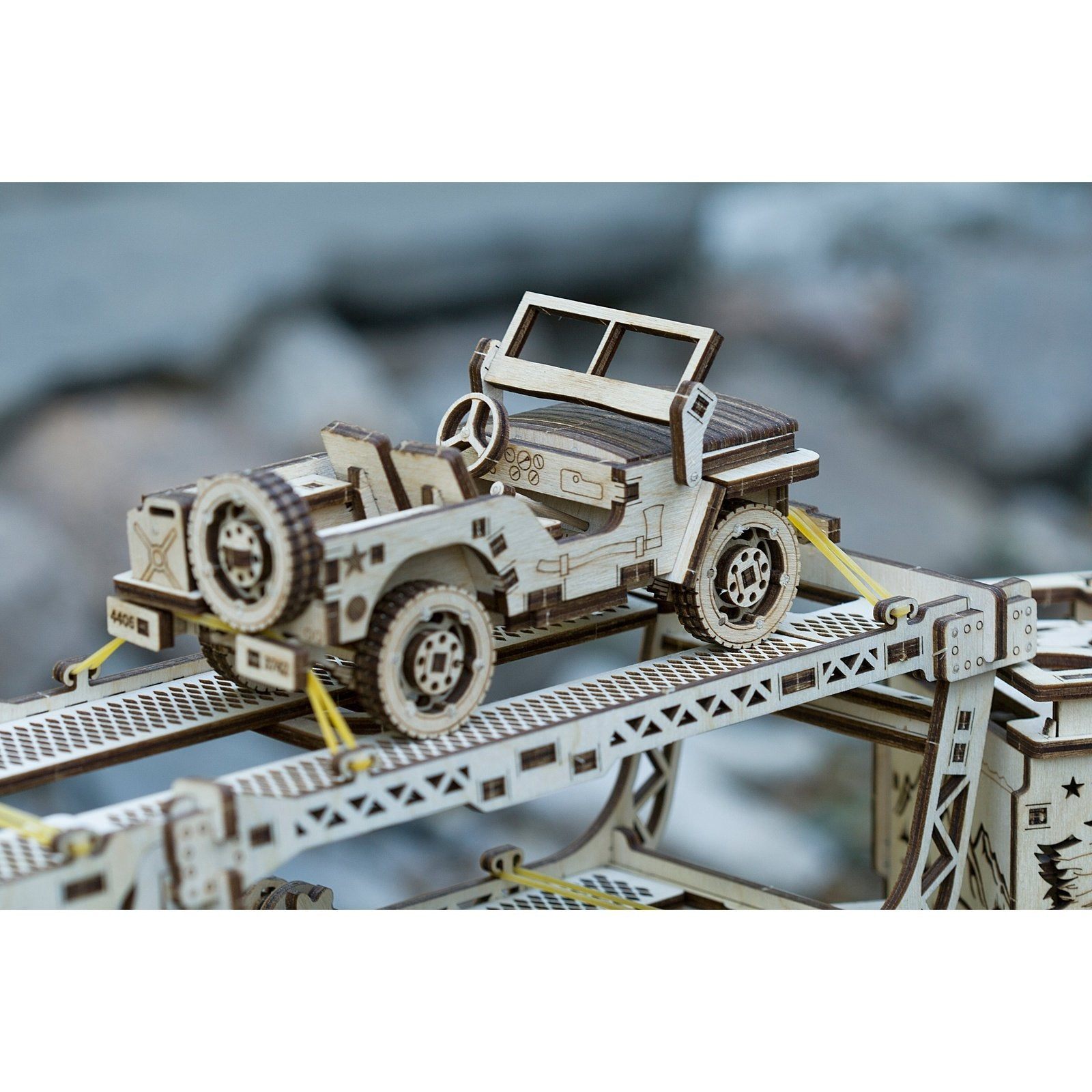 Wood Trick Trailer met Jeep Uitbreiding Set voor Truck - Houten Modelbouw