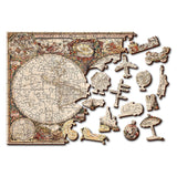 Wooden City Antieke Wereldkaart XL Houten Vormpuzzel 52x37,5 cm - 600 stukjes