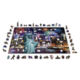 Wooden City New York bij Nacht XL Houten Vormpuzzel 52x37,5 cm - 1010 stukjes