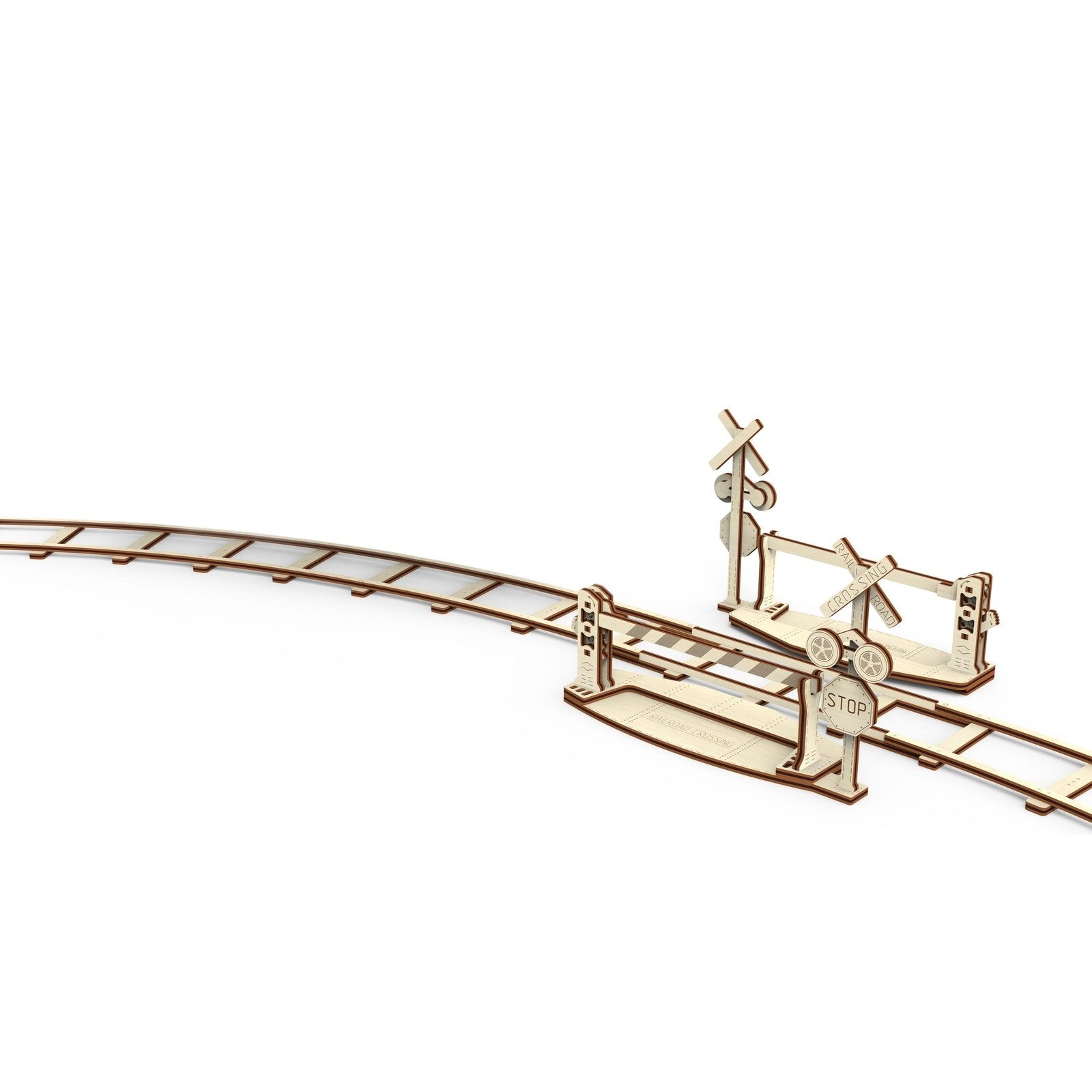 Wooden City Ronde Rails met Spoorwegovergang - Houten Modelbouw