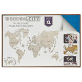 Wooden City Wereldkaart XL Houten Modelbouw 120x80 cm - Cyaan